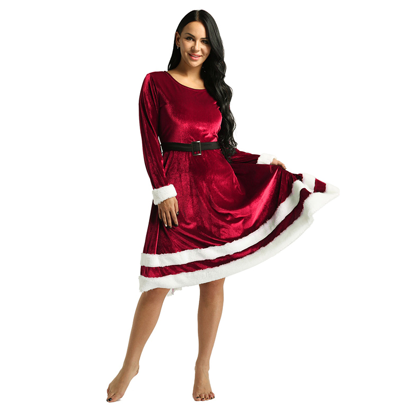 Traje De Mamá Noel Con Sombrero, Chaqueta, Falda Y Cinturón – Disfraz De Navidad Para Mujer En Tallas S-XL