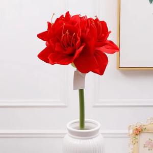Bulbes d'<span class=keywords><strong>Amaryllis</strong></span> Artificiels Personnalisés à 4 Têtes, Rouge et Blanc, en Tissu de Soie, Fleurs Réalistes et Longue Durée pour la Maison, Fête des Mères, Noël - Product Image 4