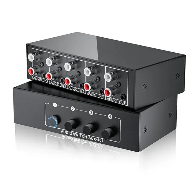 Stereo 4-IN-1 Bi-directional RCA AUX 3.5mm L/R A/B Splitter Audio Switch Box with 4 Inputs and 1 Output