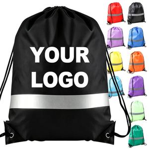 Mochila con Cordón de Poliéster con Logotipo Personalizado de Fábrica, con Tira Reflectante, Impermeable, para Deportes al Aire Libre - Product Image 1