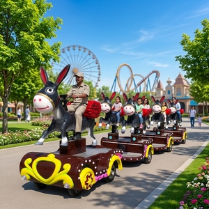 Train touristique sans rails en fibre de verre Nova Rides, fabricant de trains électriques Little Donkey pour adultes, pour parcs d'attractions. - Product Image 1