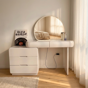 Table de maquillage moderne sur pied avec bureau de rangement en MDF blanc, durable et écologique pour la chambre à coucher - Product Image 2