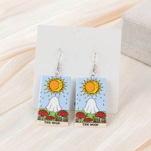 1 par de pendientes de gota de tarjeta de Tarot fantasma de Halloween, Luna acrílica y amante, artesanías de adivinación, regalo de joyería de moda - Product Image 3