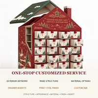 Calendrier de l'Avent personnalisé 24 jours Snowridge Village Gable House, boîte cadeau en carton rigide recyclable, pelliculage mat, dorure à chaud