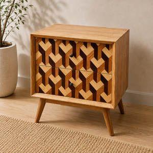 Table de chevet en bois massif Mozaik à deux tiroirs - Meuble de chambre pratique et décoratif pour appartement - Product Image 5
