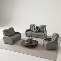 Sofa Recliner Elektrik Kulit Asli Modern dengan Kursi Busa Memori Rangka Kayu - Set Sofa Ruang Tamu 1+2+3