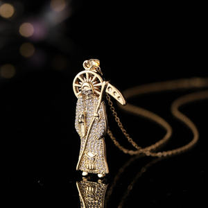 Euro-American New Style Saint Jude Skull Colgante Collar 40 + 6cm 2 Piezas Latón Chapado en oro Zircon Niños 40 + 6cm 2 Piezas - Product Image 5