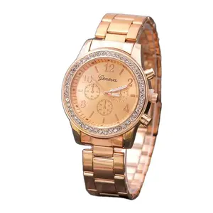 제네바 다이아몬드 encrusted 패션 스틸 벨트 남성 여성 시계 커플 석영 시계 도매