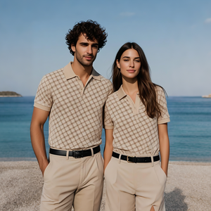 Kariertes atmungsaktives mehrfarbiges Polos hirt für Paare Gewirke mit High-End-Gefühl - Product Image 3