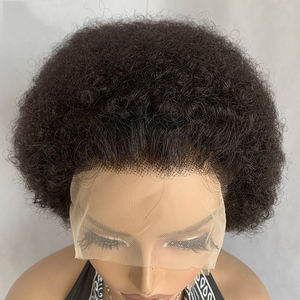 Perruque Lace Frontal 13X1 100% Cheveux Humains Birmans Vierge Courte 4 Pouces Afro Crépue #1B <span class=keywords><strong>Boom</strong></span> Pour Femmes Noires Africaines Vente en Gros - Product Image 6