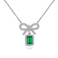 Collar de Moissanita Cultivada en Laboratorio al por Mayor de Fábrica, en Stock, Estilo Instagram, Chapado en Plata, Collar con Lazo de Oro de 18k