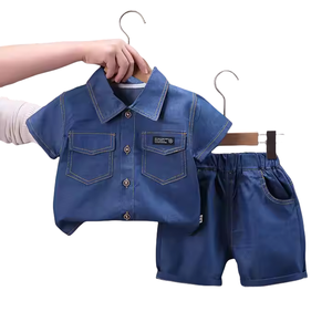 Ensemble décontracté pour enfants, chemise imprimée pour garçons, <span class=keywords><strong>short</strong></span> 2 pièces, vêtements pour tout-petits, <span class=keywords><strong>bleu</strong></span> <span class=keywords><strong>marine</strong></span> - Product Image 1