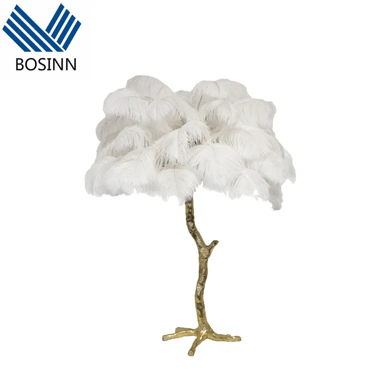 White Ostrich Feather Table Lamp Wedding Gift Cabinet Decoration Lighting Copper Branch Vertical Table Lights