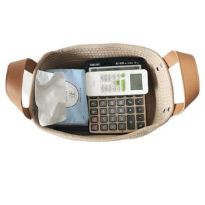 Giỏ Dây Nhỏ Để Tổ Chức Giỏ Lưu Trữ Dây Đay Với Tay Cầm Bằng Da - Product Image 4