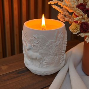 3D Embossed Deer Forest Mountain Scene Scented <b>Candle</b> Cement Jar Soy Wax Aroma <b>Candle</b> For Christmas Home Decor - Product Image 1