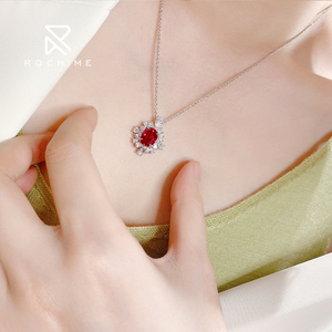 Collana con Pendente Rochime Luxury a Grappolo di Fiori con <span class=keywords><strong>Rubino</strong></span> Sintetico, Argento Sterling 925, Gioielli Raffinati da Donna - Product Image 5