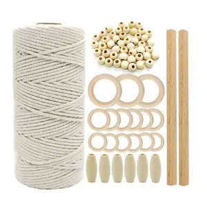 DIY Macrame Starter Kit 3mm Cotton Macrame Cord Colored Wooden Beads Sticks Hoops Rings Macrame Supplies Wall Hanging Kit