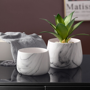 Groothandel 5 maten keramische bloempotten met hout/marmer/gouden aderdesign, tuinbouwplantenbak voor plantengroei binnen en buiten - Product Image 4