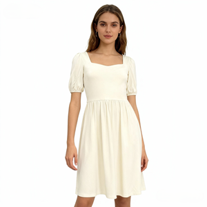 Abiti <span class=keywords><strong>Lunghi</strong></span> Casual di Grande Successo, <span class=keywords><strong>Eleganti</strong></span>, Morbidi ed Elasticizzati con Scollo Quadrato e Arricciatura in Vita - Product Image 6