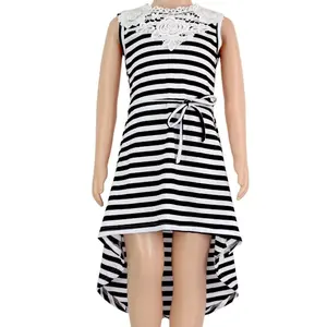 Summer Sleeveless Baby Girl White&Black Stripe Short Front Long Behind Cotton Frock Suit Designs