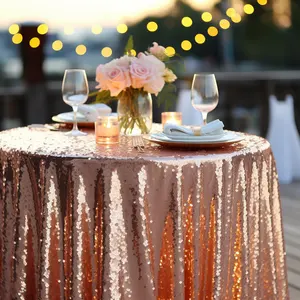 सुरुचिपूर्ण और लक्जरी कस्टम राउंड शादी का स्वर्ण सीइन टेबल कपड़े