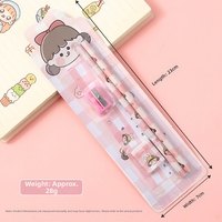 X415 Ensemble de papeterie scolaire mignon pour étudiants et enfants, cadeau de Noël, crayon HB avec gomme et taille-crayon, impression de dessins animés, crayon HB