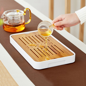 Bamboo <b>Tea</b> Tray With Drainage Grooves White Small Household <b>Tea</b> <b>Set</b> Table For Dry Brewing Teacup Water Storage Type - Product Image 1