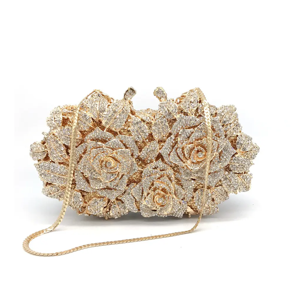 Formal floral Wedding Party Cocktail Clutch Handbag Purse, Dazzling Flower Crystal Evening Bags For Women