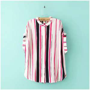 Phong Cách Mới Phụ Nữ Chất Béo Voan Sọc Áo Sơ Mi Mùa Hè Đẹp Kurti Áo Sơ Mi - Product Image 2