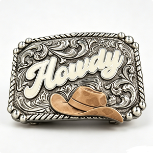 Custom Zinc Alloy Western Belt Buckle Cowboy Hat Floral Love Design Soft Enamel Antique Silver Engraved Finish Die Cut Printing - Product Image 6