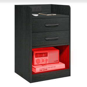 Mesita <span class=keywords><strong>de</strong></span> noche con estación <span class=keywords><strong>de</strong></span> carga y luces LED, mesita <span class=keywords><strong>de</strong></span> noche con 2 tomas <span class=keywords><strong>de</strong></span> corriente CA y USB, <span class=keywords><strong>mesa</strong></span> auxiliar con <span class=keywords><strong>estante</strong></span> <span class=keywords><strong>de</strong></span> almacenamiento, 2 - Product Image 3