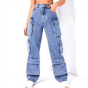 Pantalones Vaqueros de Mezclilla para Mujer, Estilo Holgado, Tallas Personalizables, Lavados, Pierna Ancha, Transpirables, con 6 Bolsillos - Product Image 1