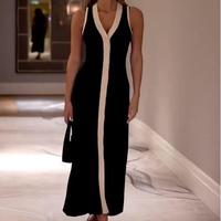 2025 été mode femmes rosée queue fendue sans manches Sexy col en V serré élégant tempérament dames vacances licou robes