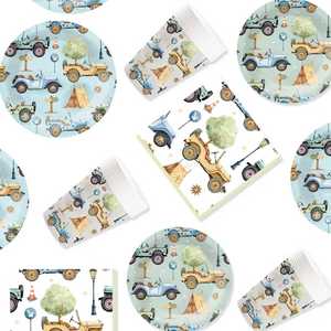 DAMAI - Vajilla para Fiestas Infantiles con Temática de Camiones, Incluye Platos, Vasos y Servilletas de Papel, para 8 Personas - Product Image 4