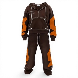 LONG MISSION INDUSTRY Chándal Unisex Marrón Naranja Sólido con Capucha, Estilo Urbano, Corte Regular, Diseño con Apliques, Transpirable - Product Image 1