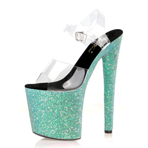 Nouvelles sandales d'été pour femmes à bride cheville, talons hauts sexy <span class=keywords><strong>de</strong></span> 20 cm, vert fluorescent, <span class=keywords><strong>film</strong></span> lumineux, talon fin <span class=keywords><strong>de</strong></span> 8 pouces, sac inclus - Product Image 1