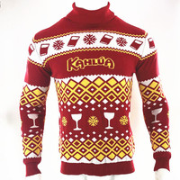 Pull de Noël rouge pour homme, tricot jacquard avion, coton, manches longues, col rond, tenue de vacances d'hiver