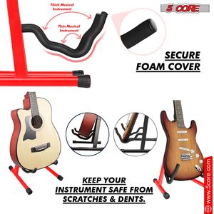 Support double pour guitare Db, rouge, en acier, portable, pliable, pour guitare acoustique, électrique, basse, mandoline, universel, réglable au sol - Product Image 4