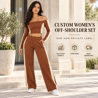 Ensemble deux pièces personnalisé pour femme, haut court à manches longues et pantalon large, couleur contrastée, pour une tenue décontractée et tendance