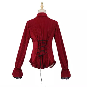 Camicie da donna con volant in <span class=keywords><strong>pizzo</strong></span> rosso nero Vintage vampiro rinascimentale vittoriano Steampunk camicia gotico medievale Costume di Halloween - Product Image 5