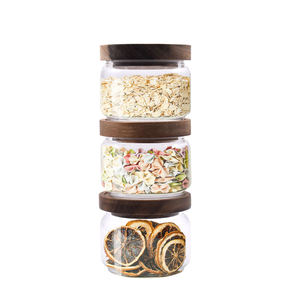 Contenedor de alimentos de alto borosilicato de 250ml, tapa de bambú, tarro de almacenamiento de vidrio hermético con tapa de madera de <span class=keywords><strong>acacia</strong></span> para Cocina - Product Image 3