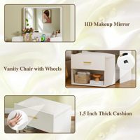 En gros Coiffeuse 3 en 1 avec miroir rabattable, 2 tiroirs de rangement, chaise et station de charge pour chambre