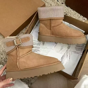 Bottes de neige de luxe pour femmes, bottes de neige d'hiver 2025, en véritable peau de mouton, chaussures pour femmes, hauteur accrue, chaudes, à semelle épaisse, pour l'extérieur - Product Image 2