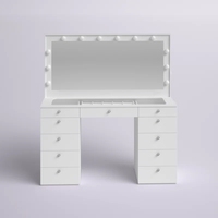 Grande table de maquillage LED avec enceintes Bluetooth, lumières, ports USB et prise de courant, et 11 tiroirs