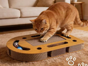 Griffoir pour chat en carton ondulé rond avec boule interactive et clochette, jouet de griffage pour chaton, jeu d'intérieur - Product Image 2