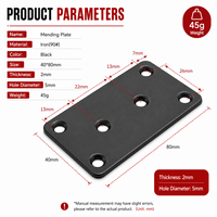 Plaque de renforcement en acier inoxydable noir robuste de 2 mm d'épaisseur, simple face, pour coins et supports droits de meubles en bois