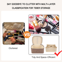 NOVOTE Trousse de Maquillage en Cuir Véritable à Motif Galet, Double Fermeture Éclair, Durable, Portable, Résistante à l'Eau, Grande Capacité