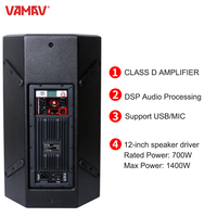 VAMAV NOVA AX12 Altavoz de rango completo 700W RMS 1400W Pico 12'' Activo de madera para escenario Sistema de sonid