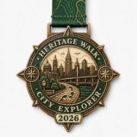 Médaille personnalisée 3D en alliage de zinc, style Héritage, pour la médaille de la Marche des Héros 2026, Explorer Urbain, Bronze Antique, Souvenir, Récompense Repère avec Ruban