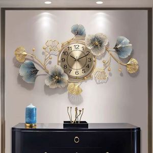 Ginkgo Leaf <b>Decoration</b> <b>Wall</b> Metal <b>Wall</b> <b>Clocks</b> for Home Living Room Luxury <b>Wall</b> <b>Decor</b> 3D Arts Hanging <b>Clock</b> - Product Image 2
